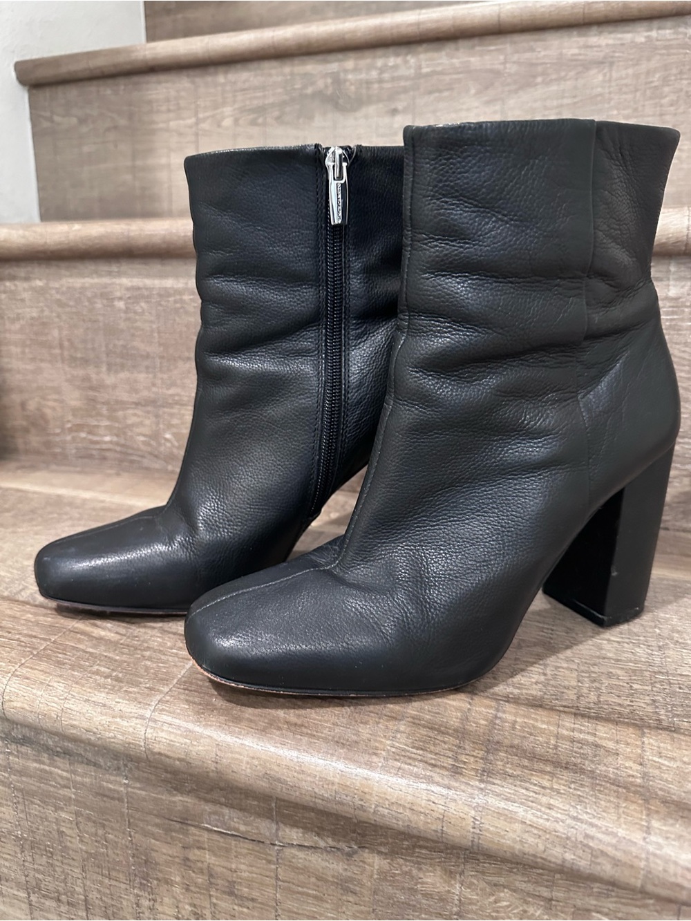 Vince Camuto Black Leather Block Heel Ankle Boots